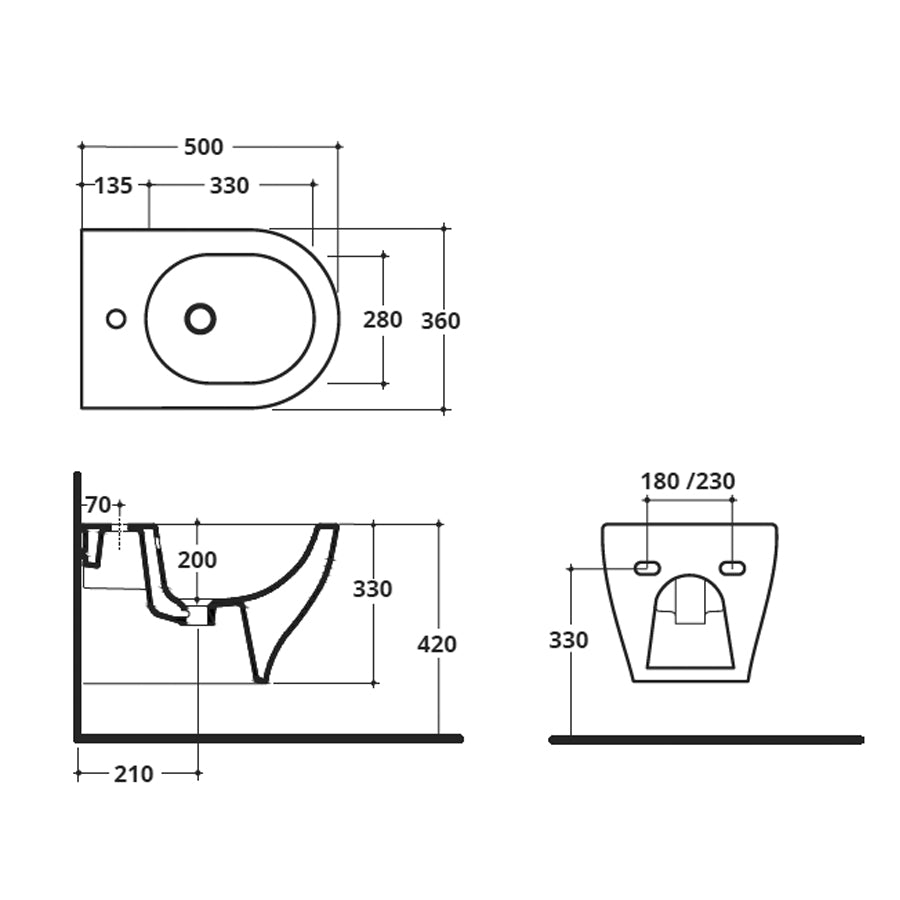 Coppia di sanitari sospesi WC bidet e coprivaso modello Liz di Althea cm 50x36