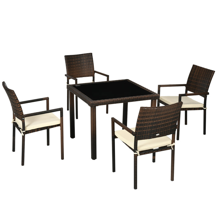 Set Tavolo e 4 Sedie da Giardino in Rattan PE Marrone