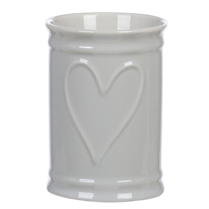 Porta Spazzolini da Denti in Ceramica con Cuore Bagno Shabby Chic Blanc Mariclò