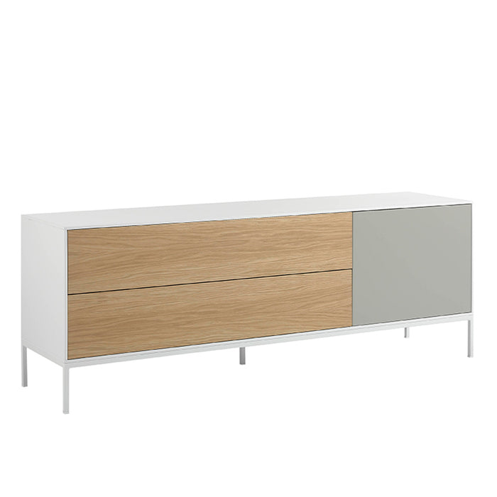 Credenza in legno bianco, rovere e acciaio bianco