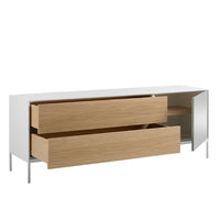 Credenza in legno bianco, rovere e acciaio bianco