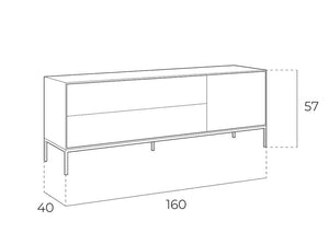 Credenza in legno bianco, rovere e acciaio bianco