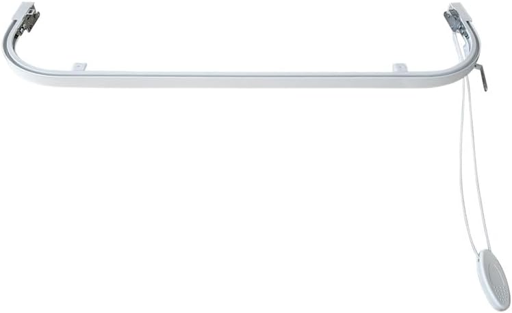 Binario Scorritenda da Soffitto in Alluminio Bianco, Curve Sporgenti 22cm, Movimento a Corda Apertura SX CM Lungh. 200cm