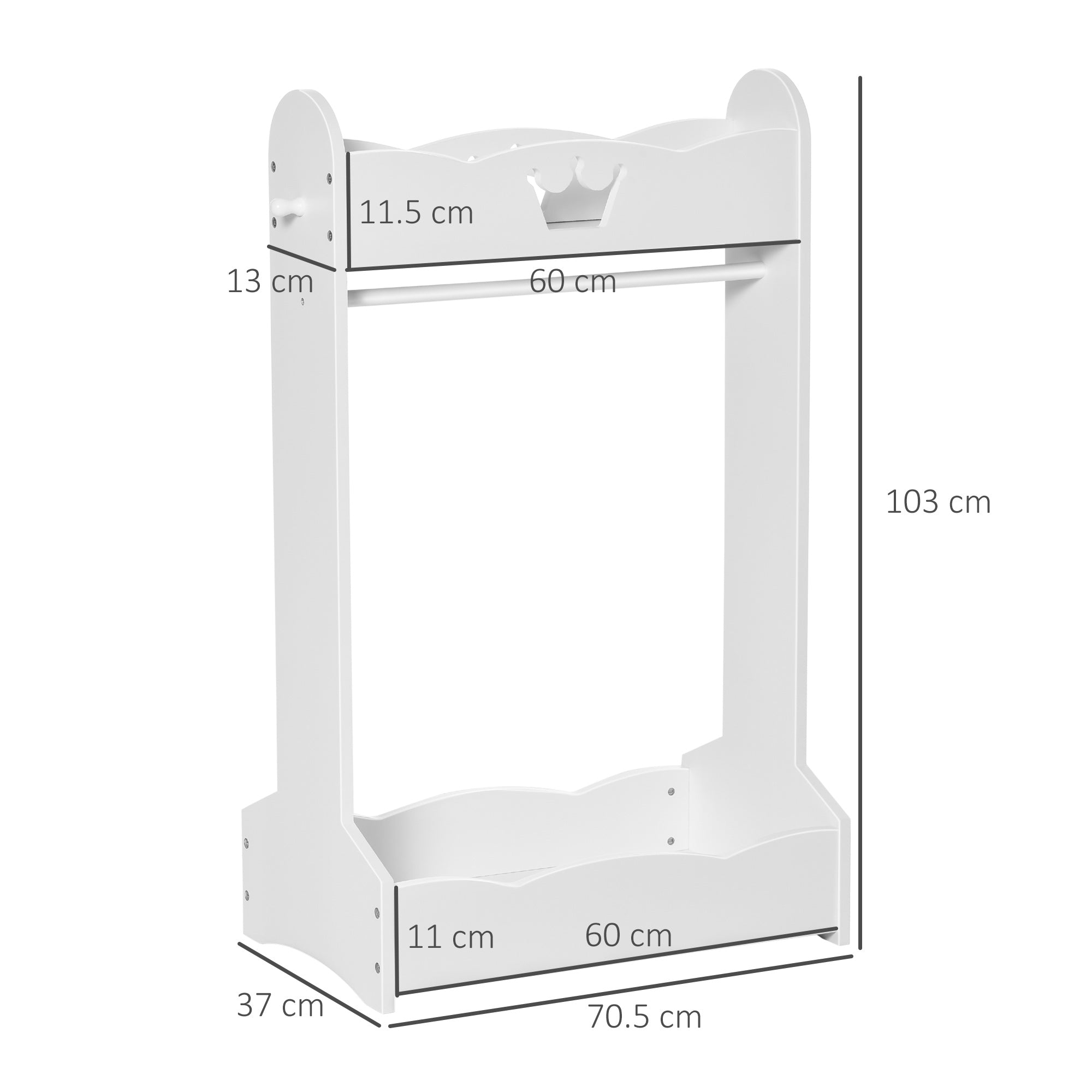 Appendiabiti per Bambini con Ripiani e Ganci Laterali in Legno 63x37x103 cm Bianco