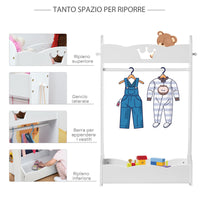 Appendiabiti per Bambini con Ripiani e Ganci Laterali in Legno 63x37x103 cm Bianco