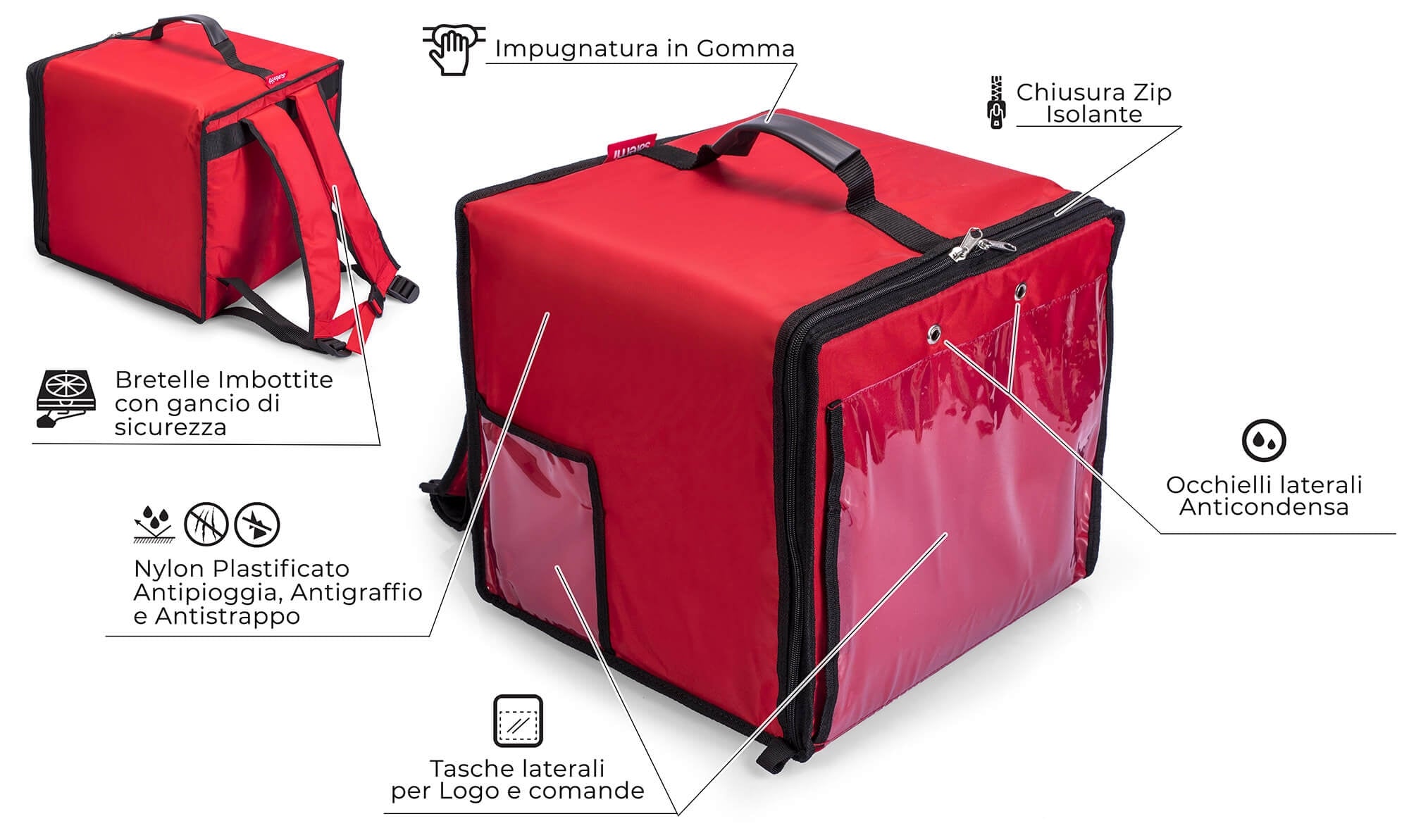 Zaino Borsa Termica Porta Pizze da Asporto 10 Cartoni Safemi Fast 10 Rosso