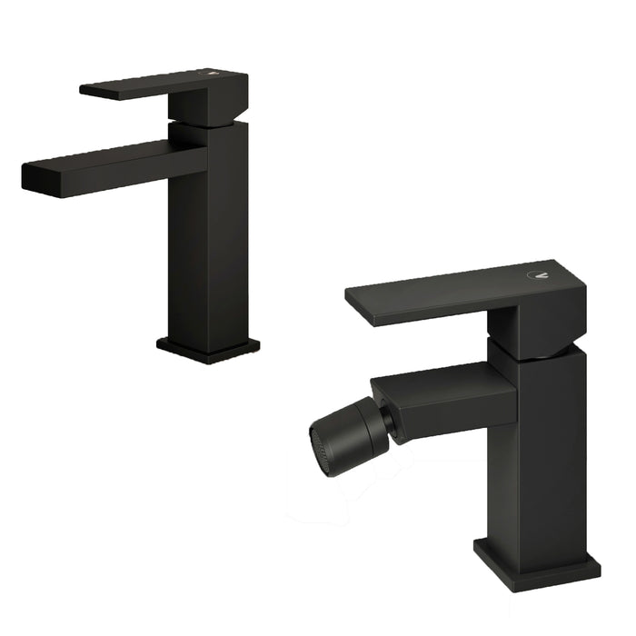 Set di miscelatori da bagno lavabo e bidet di colore nero Square Carbon con piletta clic clac