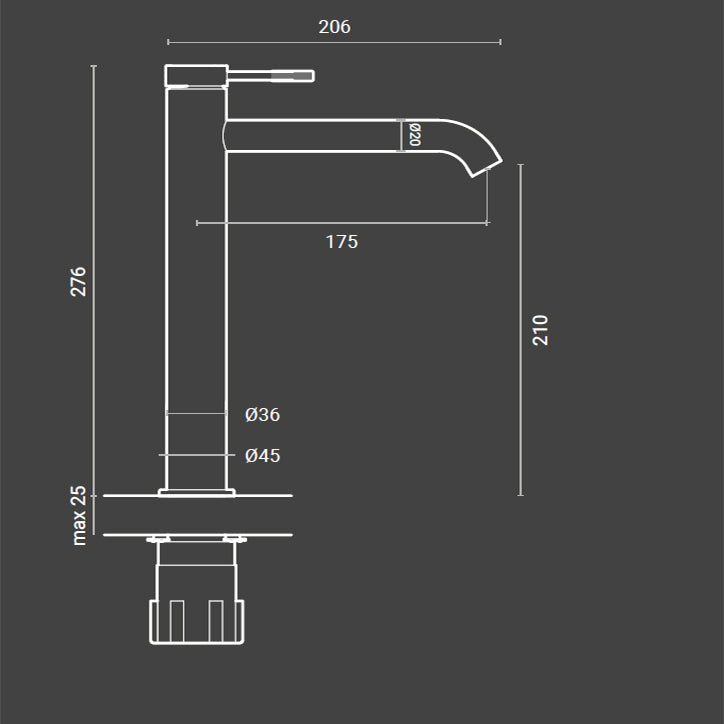 Miscelatore lavabo alto York in ottone completo di piletta click clack