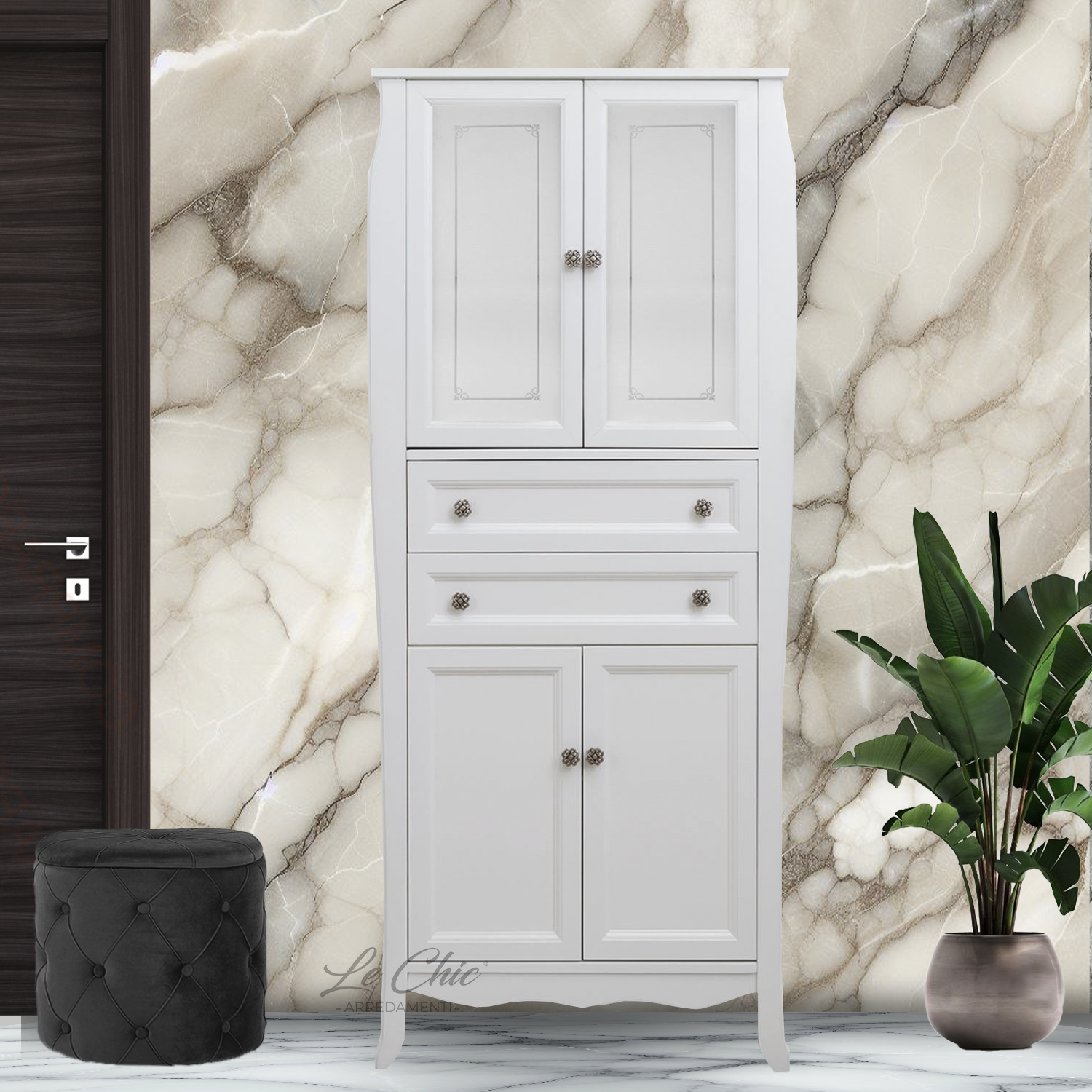 Colonna bagno contemporaneo bianco shabby con vetrine