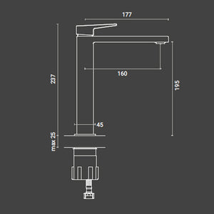 Miscelatore monocomando Lavabo Alto Dock di colore nero completo di piletta click clack