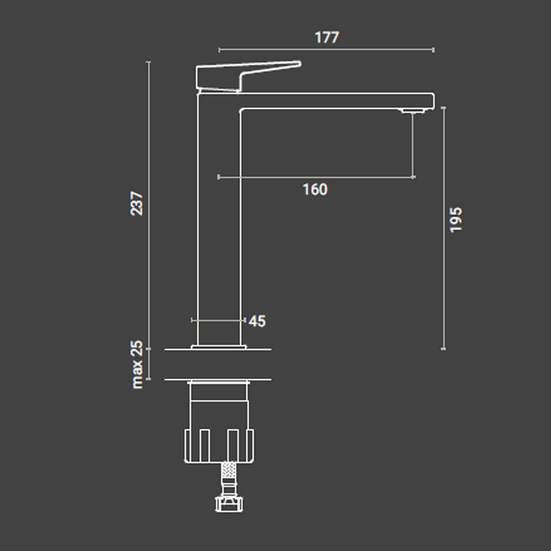 Miscelatore monocomando Lavabo Alto Dock di colore nero completo di piletta click clack