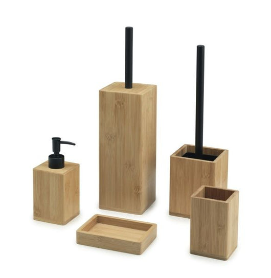 Set Accessori in Bambu' Bagno 4 pezzi Serie Bonnie - Kit con scopino Alto