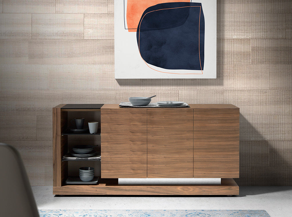 Credenza 170x40x83 cm in legno di noce e vetro colorato nero