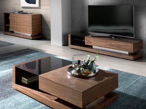 Credenza 170x40x83 cm in legno di noce e vetro colorato nero