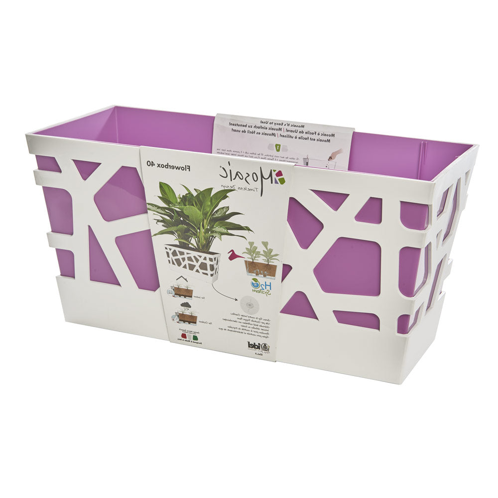 Fioriera Rettangolare Mosaic Flowerbox 40 Idel Vaso Interno Esterno Moderno Colore: Bianco/Viola