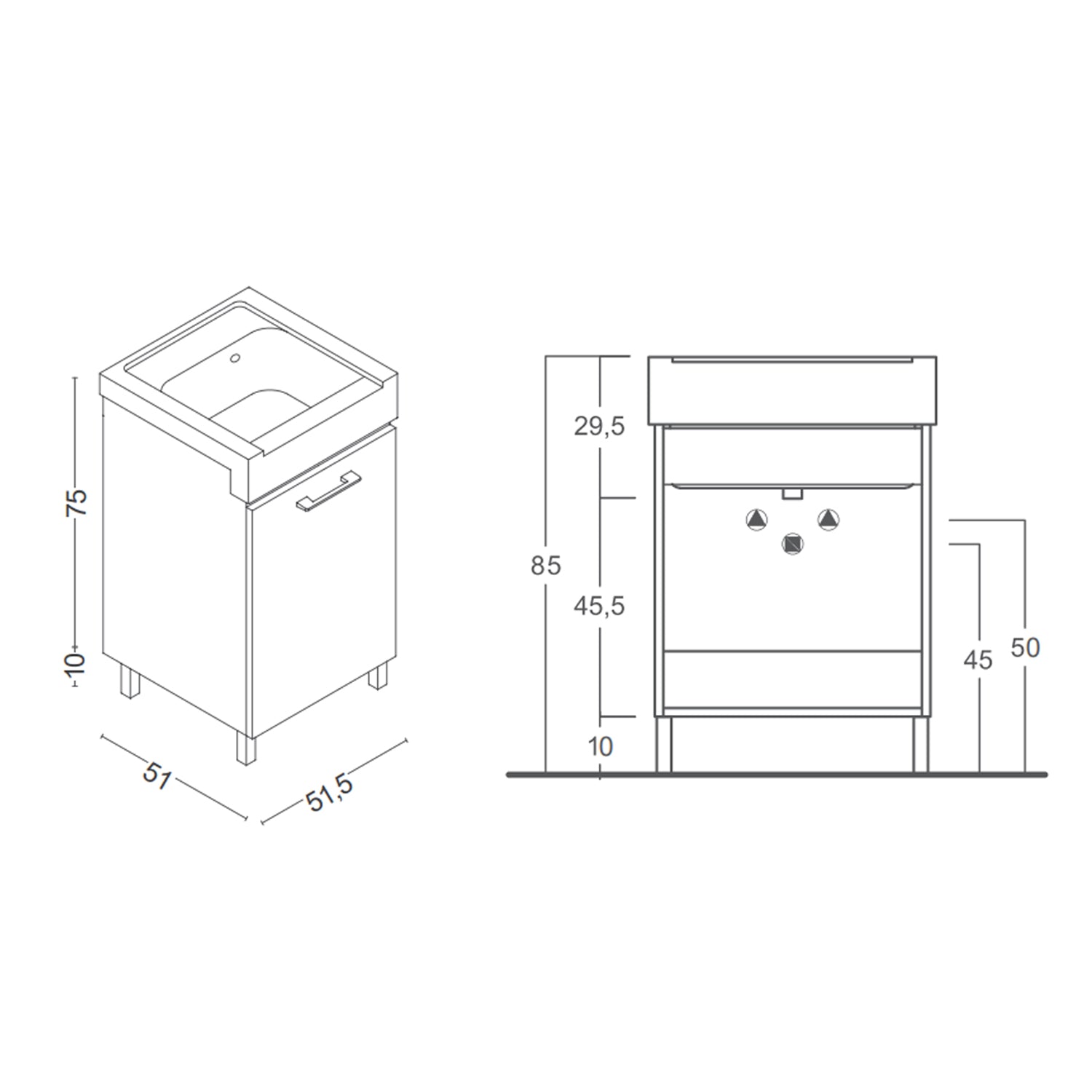 Mobile lavatoio 1 anta in materiale melaminico con lavabo in ceramica e piedini abs cromati. Variante Olmo Montano Misure cm 51x51,5