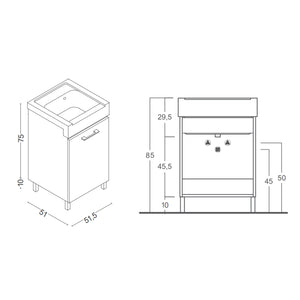 Mobile lavatoio 1 anta in materiale melaminico con lavabo in ceramica e piedini abs cromati. Variante Olmo Montano Misure cm 51x51,5