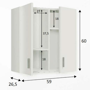 Pensile multiuso. Armadio sospeso con 2 ante e 2 ripiani estraibili. Materiale melaminico, colore bianco.