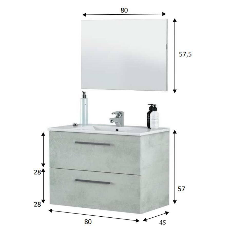 Mobile bagno sospeso Bonaire  con lavabo e specchio 80 cm