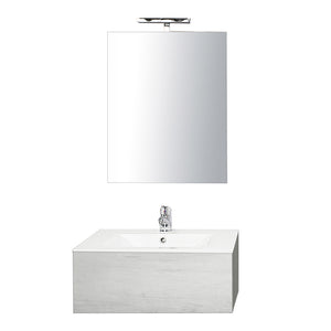 Mobile bagno sospeso Only in nobilitato con 1 cassetto top in ceramica e specchio filo lucido. Colore Olmo bianco