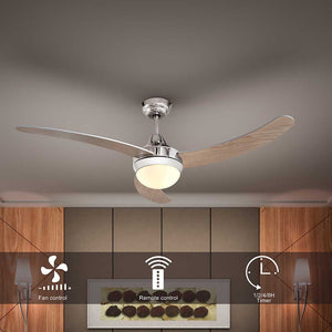 Ventilatore da Soffitto 3 Pale Legno con Lampada e Telecomando Diametro 122cm