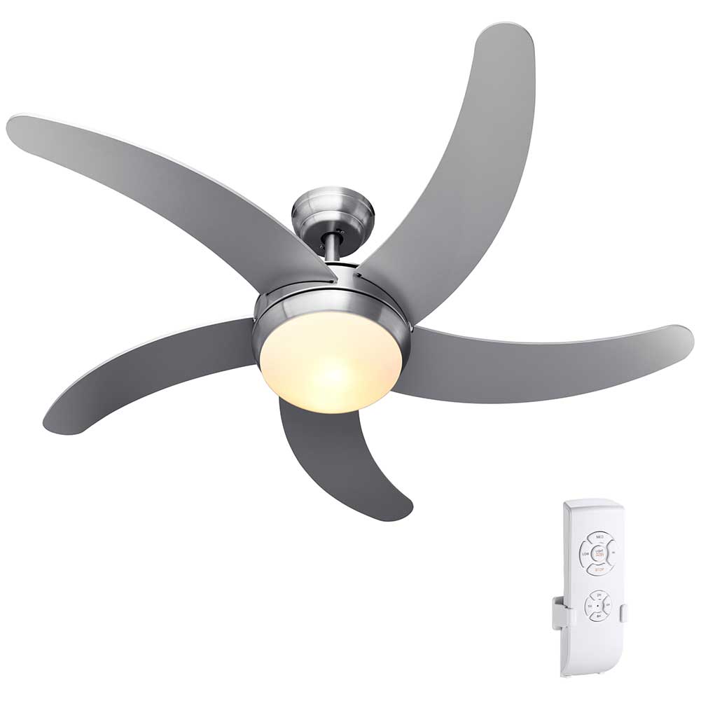 Ventilatore da Soffitto 5 Pale Legno con Lampada e Telecomando Diametro 132cm