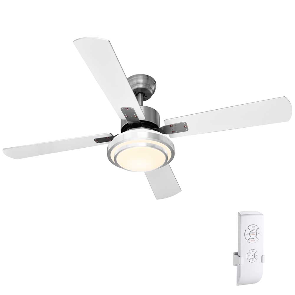 Ventilatore da Soffitto 4 Pale Legno con Lampada Luce LED e Telecomando 130 cm