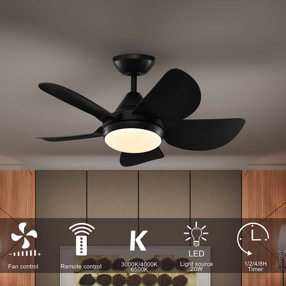 Ventilatore da Soffitto 5 Pale Legno con Lampada Luce LED e Telecomando 76cm