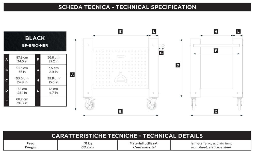 Base per Forno Pizza Brio Ibrido Nero Alfa Forni