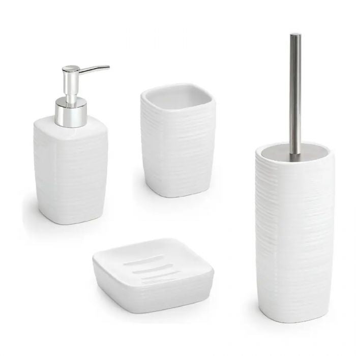 Set 4 accessori appoggio in ceramica bianco con inserti cromati Serie Kelly di Gedy