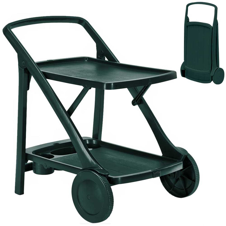 Carrello Cucina Portavivande Esterno in Resina con Vassoio Portabottiglie Verde