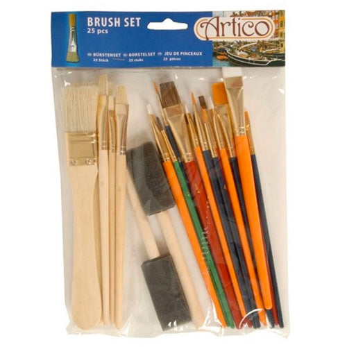 Set 25 Pennelli Tondi Piatti Artic e a Spugna per Pittura