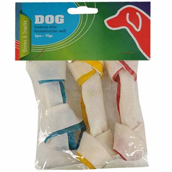 Snack Per Cane 3 Pezzi A Forma Di Osso Bianco Con Nodo Set Spuntino Pet