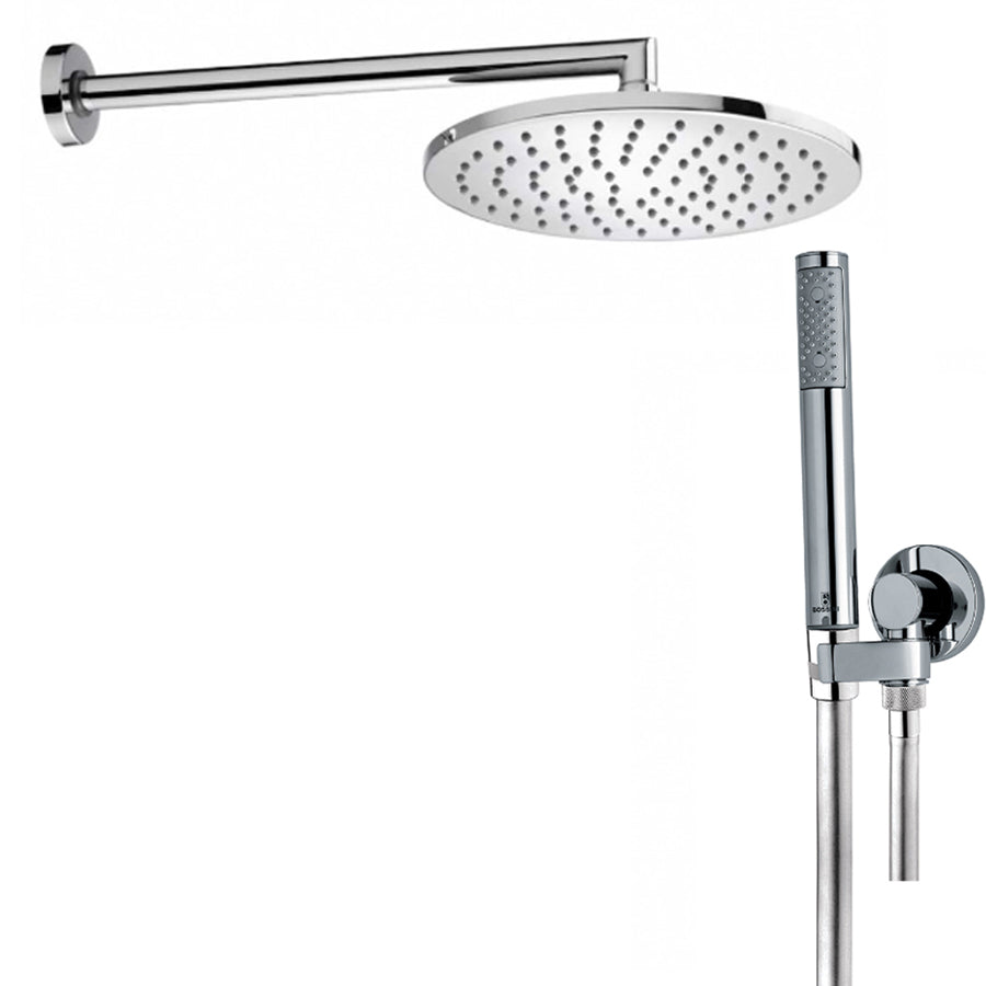 Soffione doccia diam. cm 23 in ottone Bossini Cosmo a un getto con kit duplex doccia Zen flessibile Cromolux