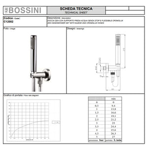 Soffione doccia diam. cm 23 in ottone Bossini Cosmo a un getto con kit duplex doccia Zen flessibile Cromolux