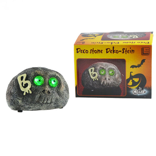 Teschio a Forma Pietra per Halloween con Occhi a LED Verdi