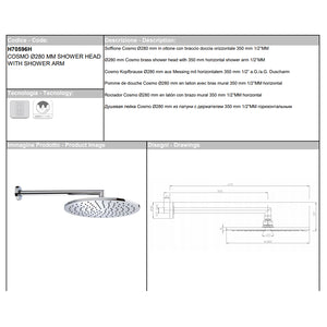 Soffione doccia diam. cm 28 in ottone Bossini Cosmo a un getto con kit duplex doccia Zen flessibile Cromolux