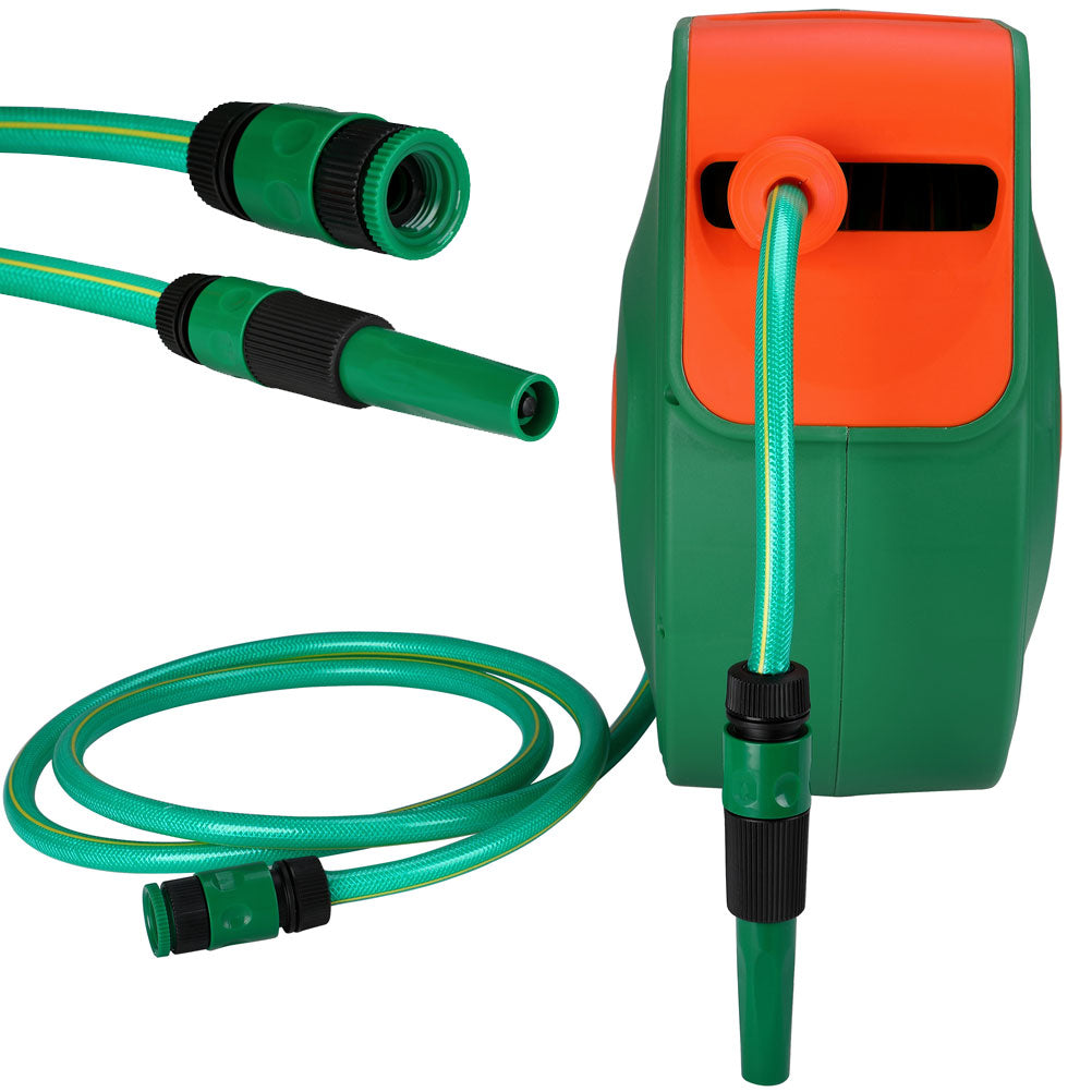 Avvolgitubo Acqua Automatico da Parete Giardino Tubo 20 Mt + 2 Mt Fissaggio muro