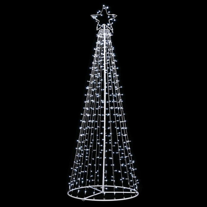 Albero Natale Luminoso 224cm 592 LED Bianco Freddo 8 Giochi Luce Metallo Esterno