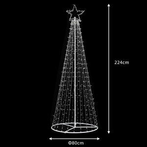 Albero Natale Luminoso 224cm 592 LED Bianco Freddo 8 Giochi Luce Metallo Esterno