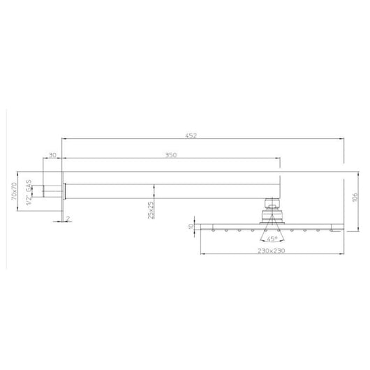 Soffione doccia cm 23x23 quadrato in ottone cromato Bossini Cosmo a un getto con kit duplex doccia Cube con flessibile Cromolux (braccio quadrato)