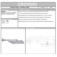 Soffione doccia cm 23x23 quadrato in ottone cromato Bossini Cosmo a un getto con kit duplex doccia Cube con flessibile Cromolux (braccio quadrato)