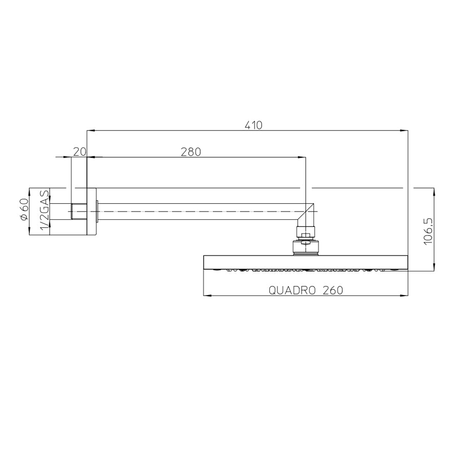 Soffione doccia cm 21x21 quadrato in ottone cromato Bossini Cube a un getto con kit duplex doccia doppia aggraffatura