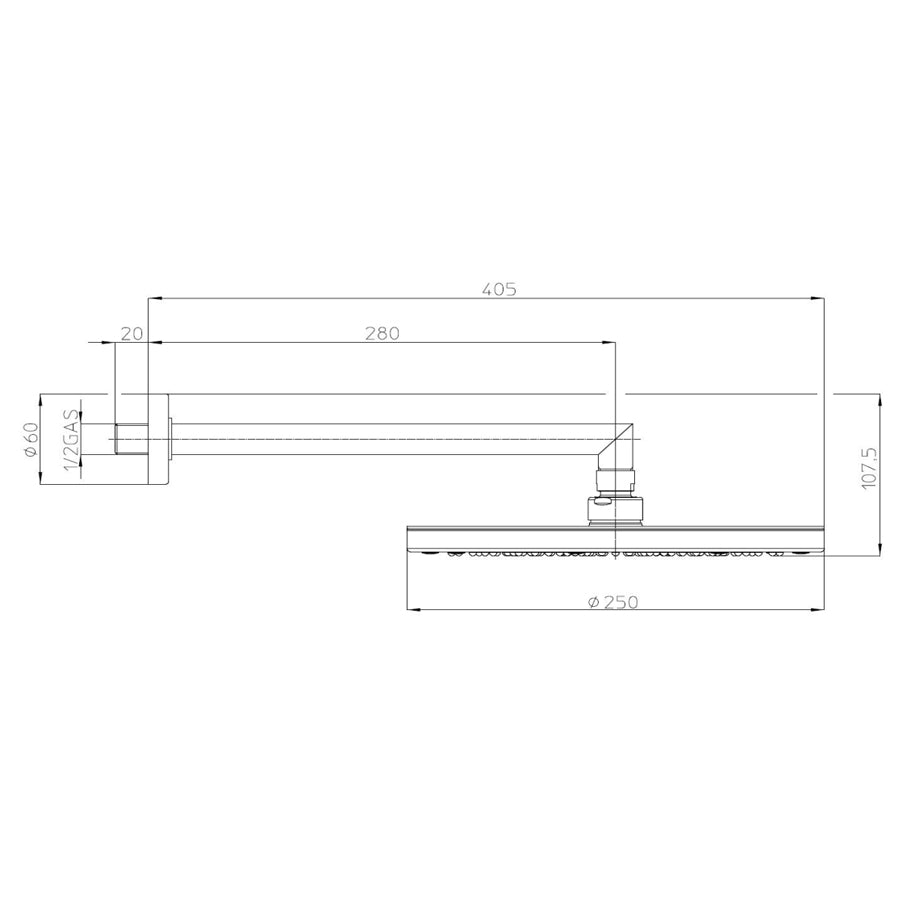 Soffione doccia con braccio ad angolo in ottone diam. Cm 25 Bossini Oki a un getto con kit duplex doccia Zen con flessibile Cromolux