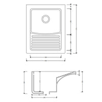 Lavatoio in ceramica bianca con foro troppo pieno. Con strizzatoio integrato Misure cm45,5x51,5x26h