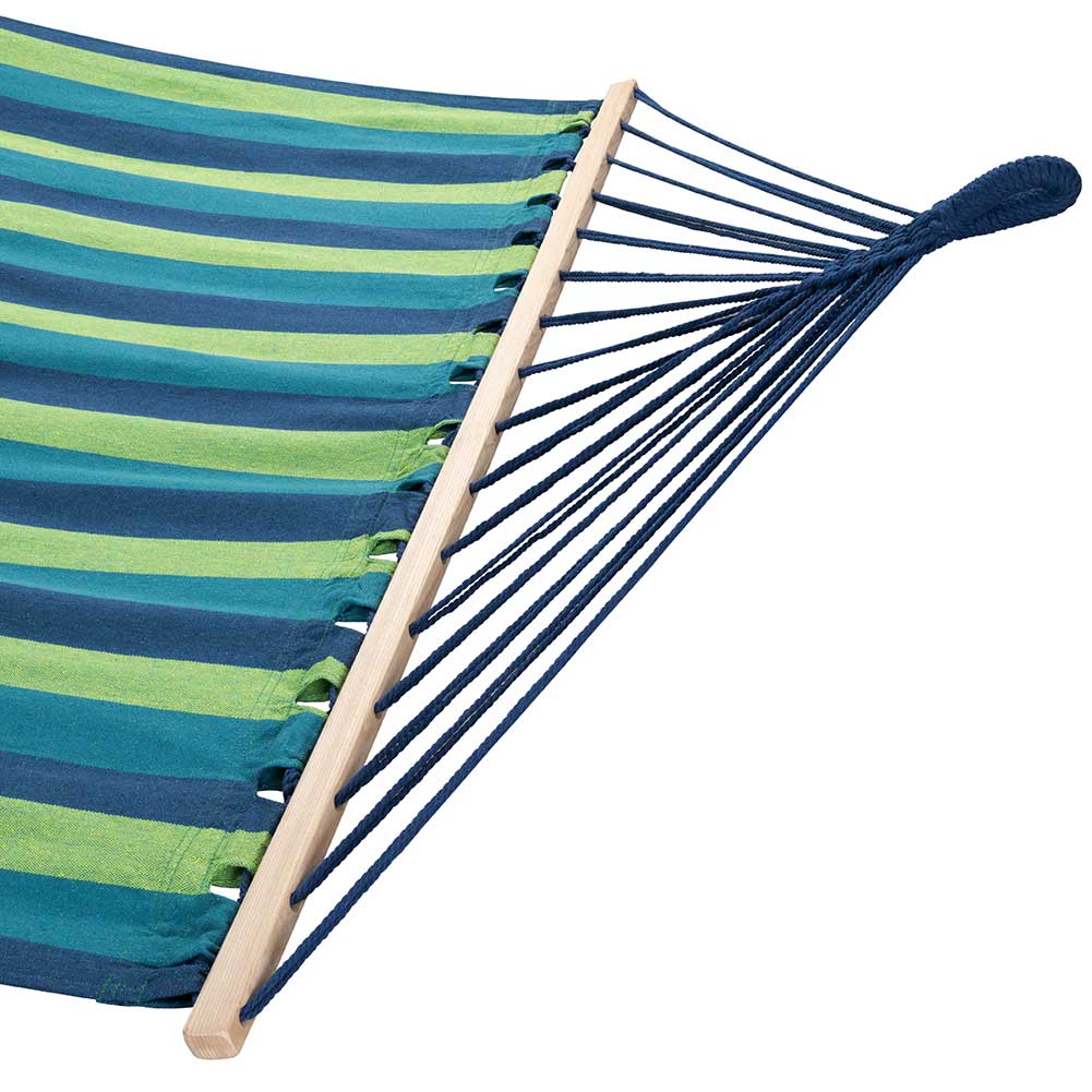 Amaca Giardino 2 Posti Legno Cotone Relax Esterno Campeggio 345x150cm Righe Blu