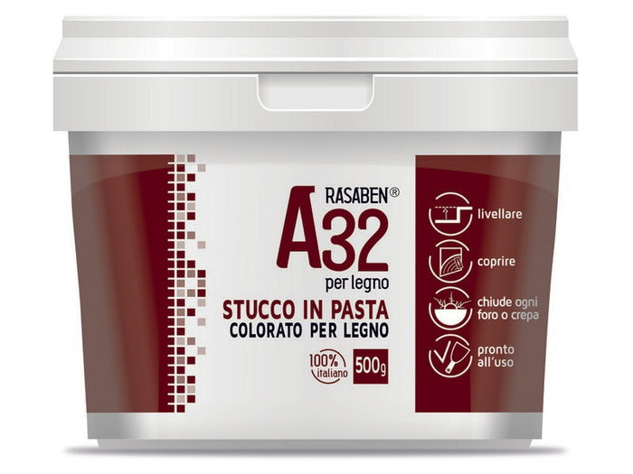 Rasaben stucco in pasta colorato per legno a32  mogano kg.0,500 (12 pezzi) - Rasaben