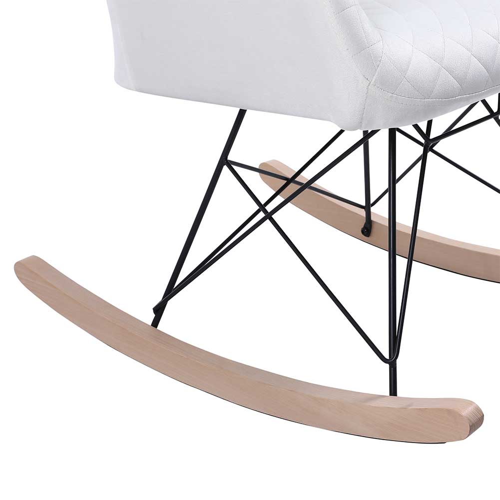 Poltrona Sedia Dondolo Relax Base Slitta Scandinavo Imbottita Design Unic Crema