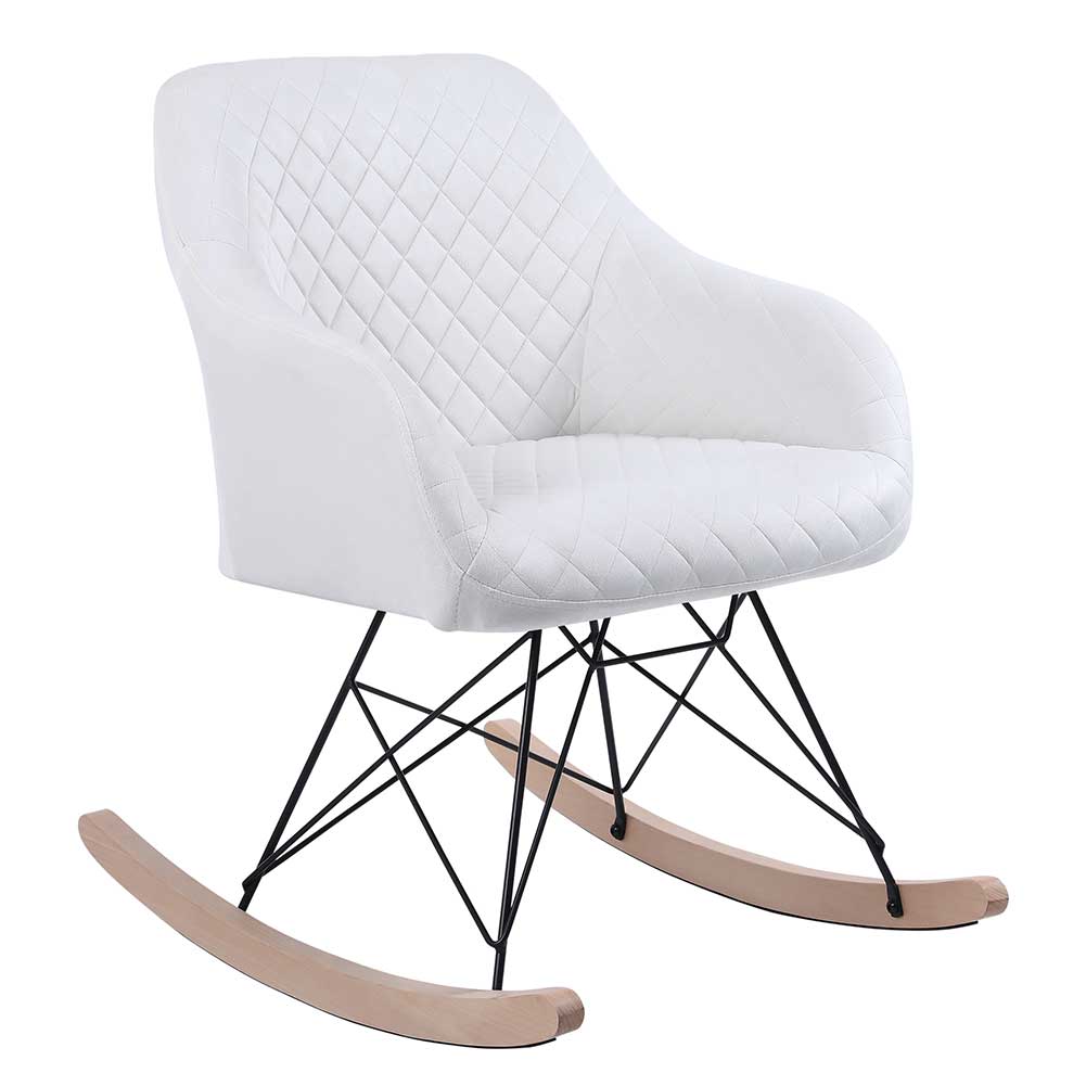 Poltrona Sedia Dondolo Relax Base Slitta Scandinavo Imbottita Design Unic Crema