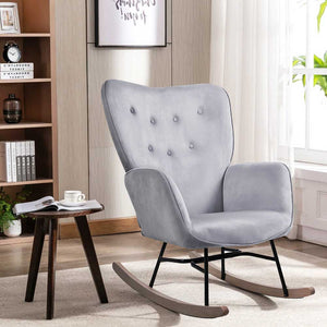 Poltrona Sedia Dondolo Relax Tessuto e Metallo Imbottita Design Moderno Grigio